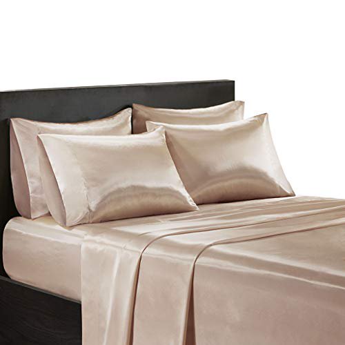 Madison Park Satin Wrinkle-Free Luxurious 6-Piece Sheet Set Blush Full