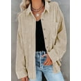 thumbnail image 5 of ONLYSHE Womens Shacket Flannel Plain Jacket Button Down Dolman Sleeve Waffle Knit Corduroy Shirt Shacket Coats, 5 of 7