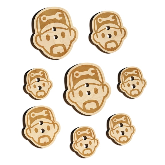 Occupation Mechanic Engineer Man Icon Wood Buttons for Crochet Knitting Sewing DIY Craft - 0.75 Inch Small (12pcs)