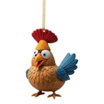 Beautynvta Cute Rooster Christmas Ornaments, Cartoon Rooster Hanging Pendant Acrylic Christmas Tree Ornament for Car Interior Window Wall Home Decor