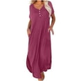 thumbnail image 2 of UHUYA Dresses for Women 2023 Summer Casual Short Sleeve V Neck Swing Dress Casual Maxi Beach Dress With Pockets Purple XL, 2 of 6