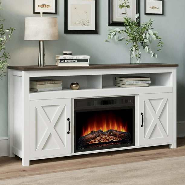 BELLEZE 58" TV Stand with 23" Electric Fireplace, Barn Door TV Stand