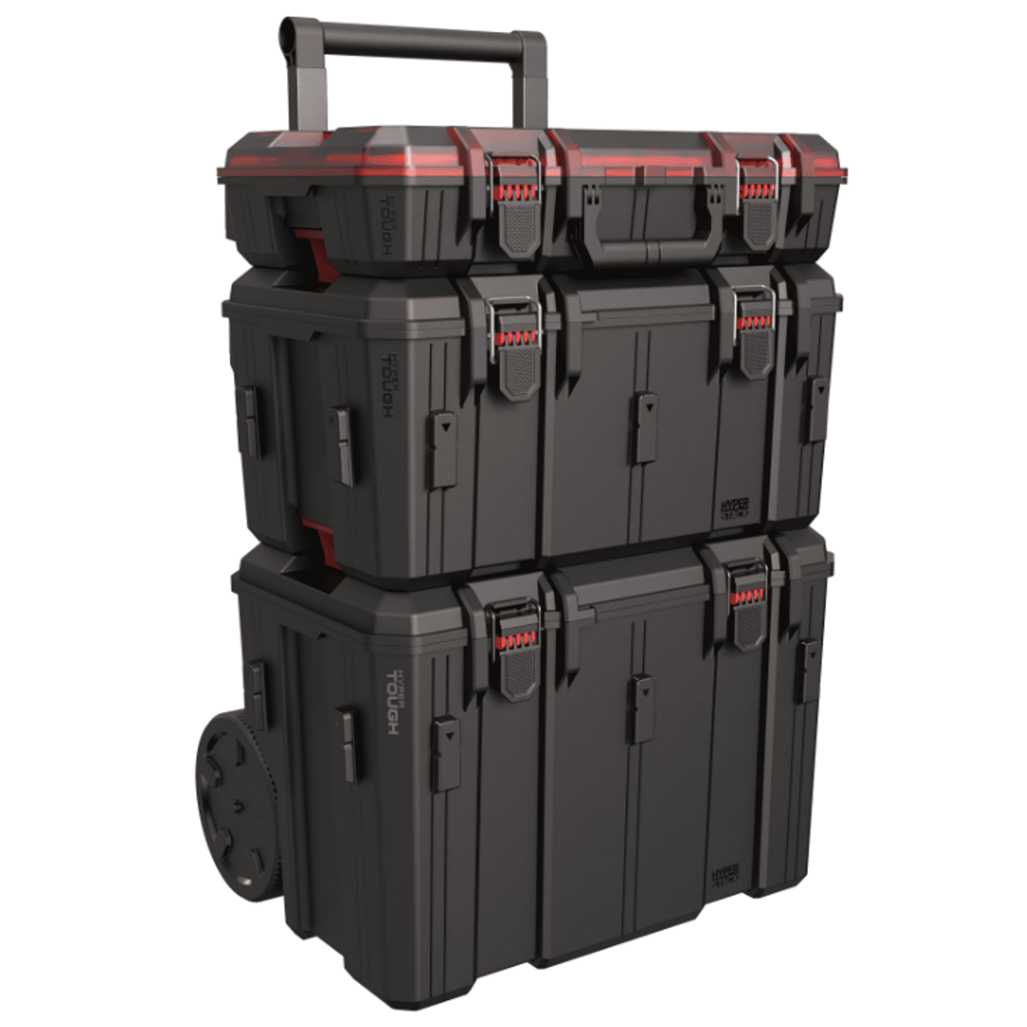 Hyper Tough Hyper Stack 3-Piece Modular Rolling Toolbox System, Black