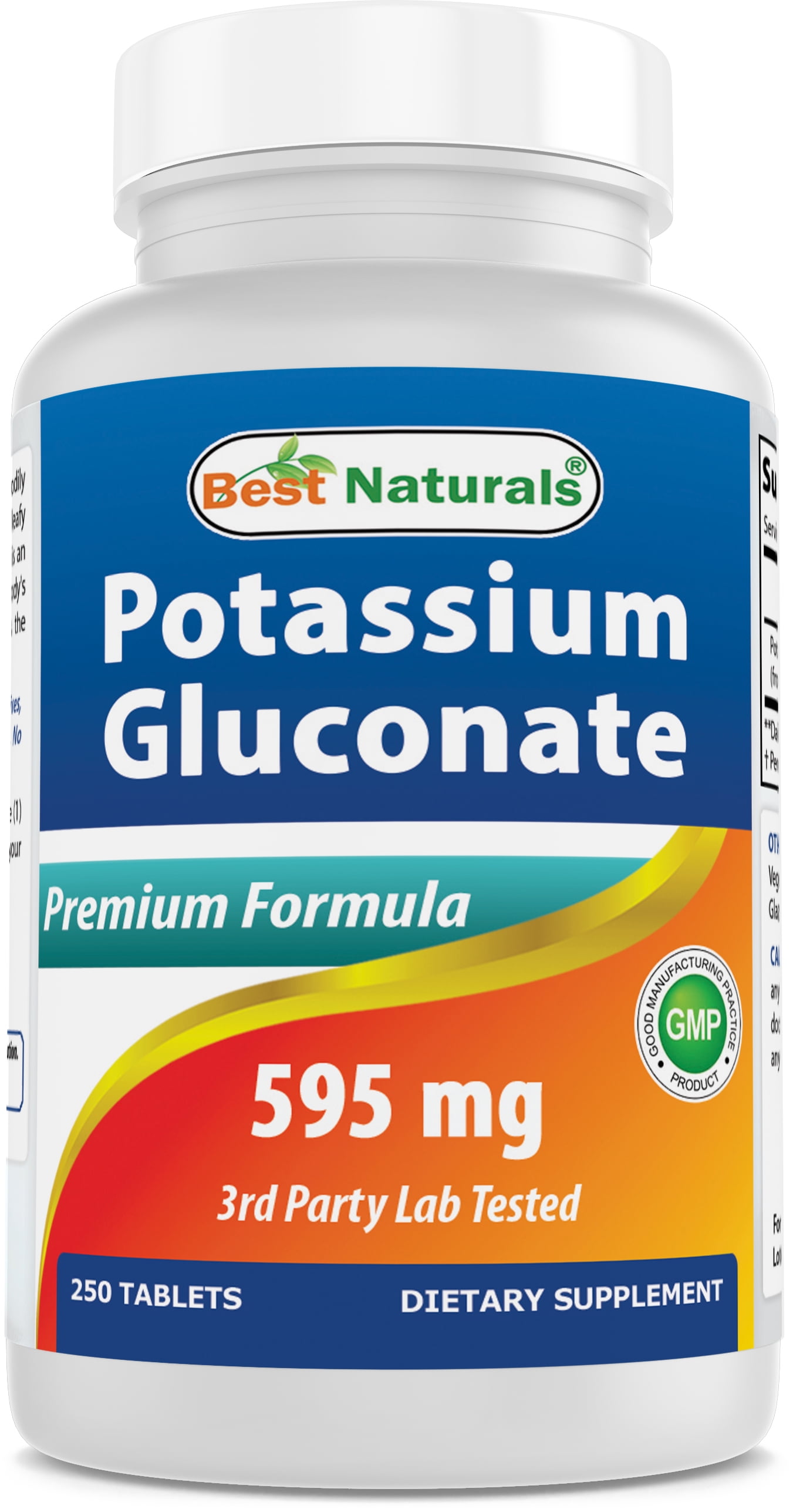 Best Naturals Potassium Gluconate Supplement 595 mg 250 Tablets