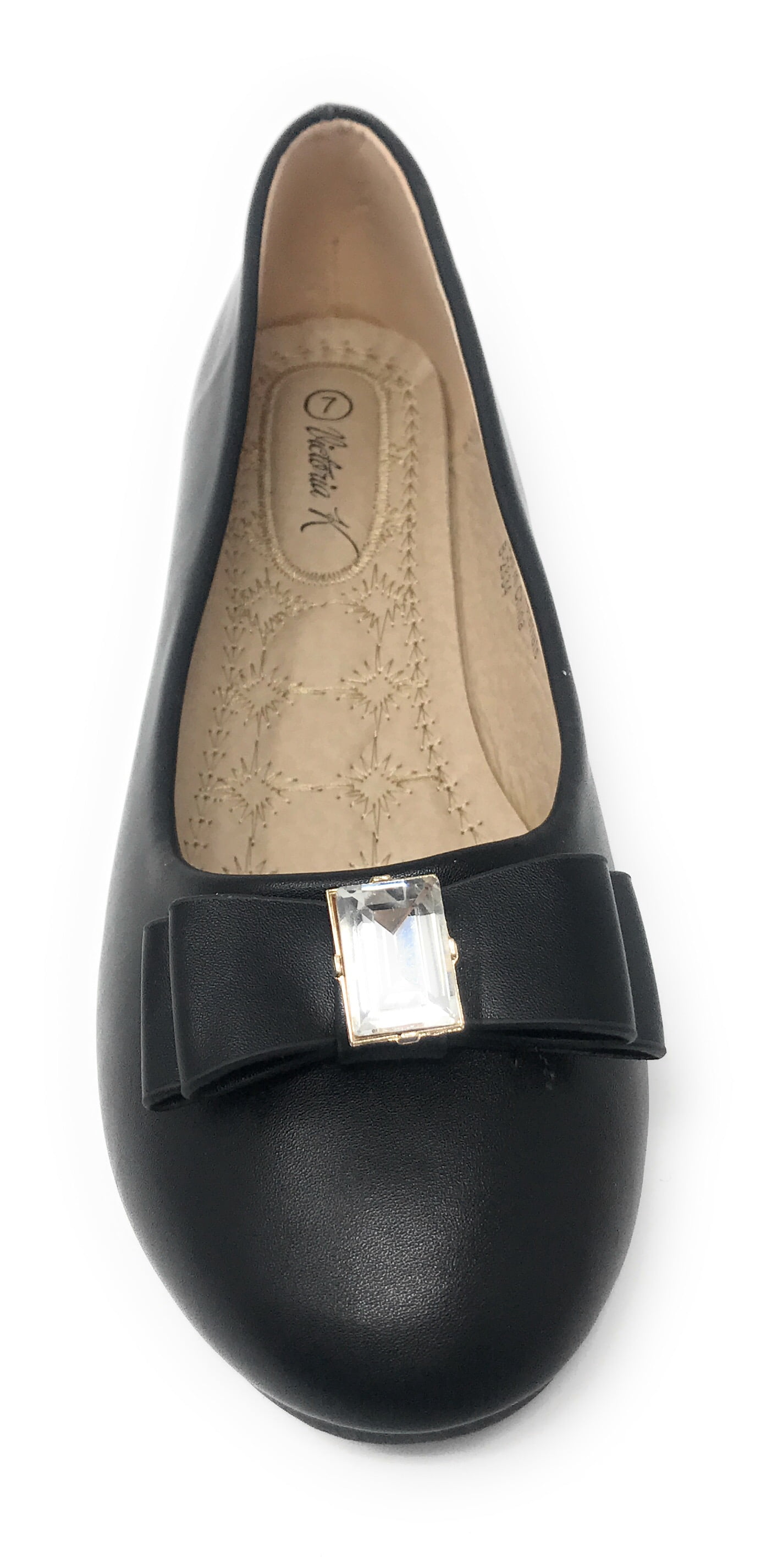 Victoria K Women's Double Bow With Big Rhinestone Ballerina Flats