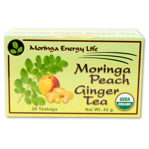 Moringa Peach Ginger Tea Bags, Superfood Nutrients for Health and Wellness, 28 teas