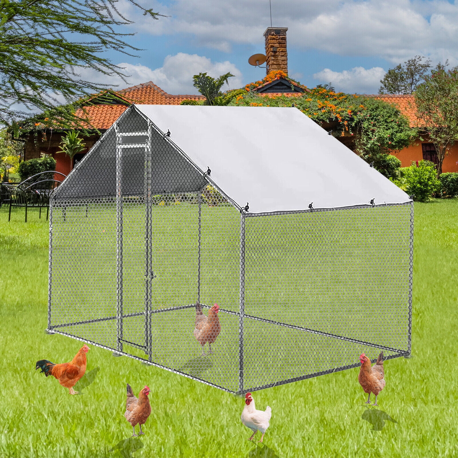 Kkonetoy 9.8ft x6.6ft Metal Walk In Chicken Coop Run Cage Rabbit Hutch Hen House