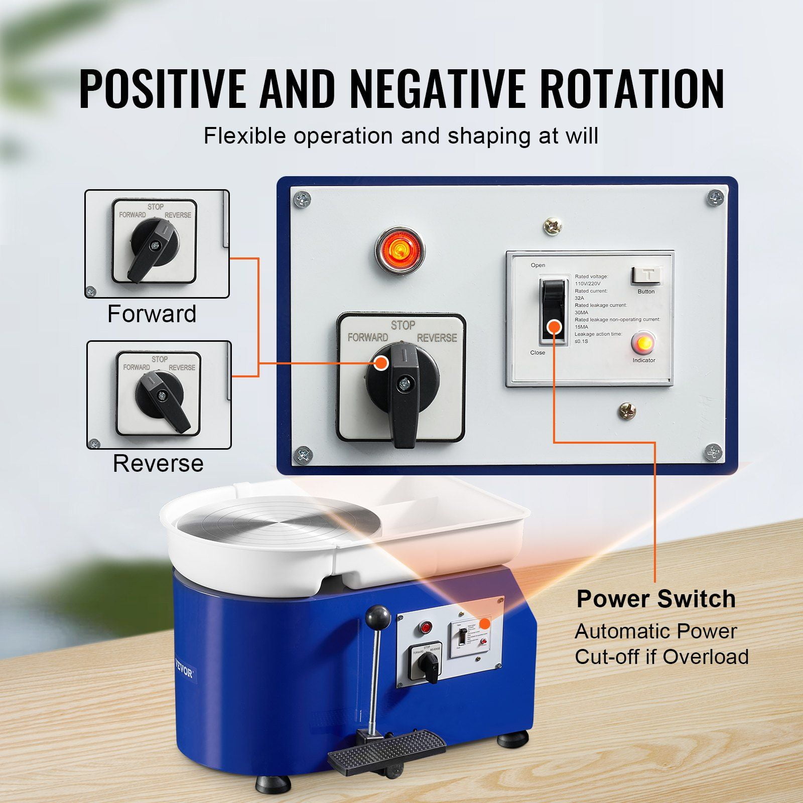 Electric Pottery Wheel Set for Crafting - 350W, 11 Inch Wheel Head, Adjustable Speed (0-300 RPM) with Manual Handle & Foot Pedal, Removable ABS Water Tray, Blue Accessories for Adult DIY Hobbyists