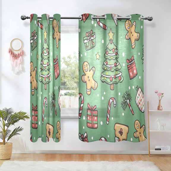 Yayeee Window Curtains Set of 2 for Living Room Light Filtering 63"x42", Christmas Cookies