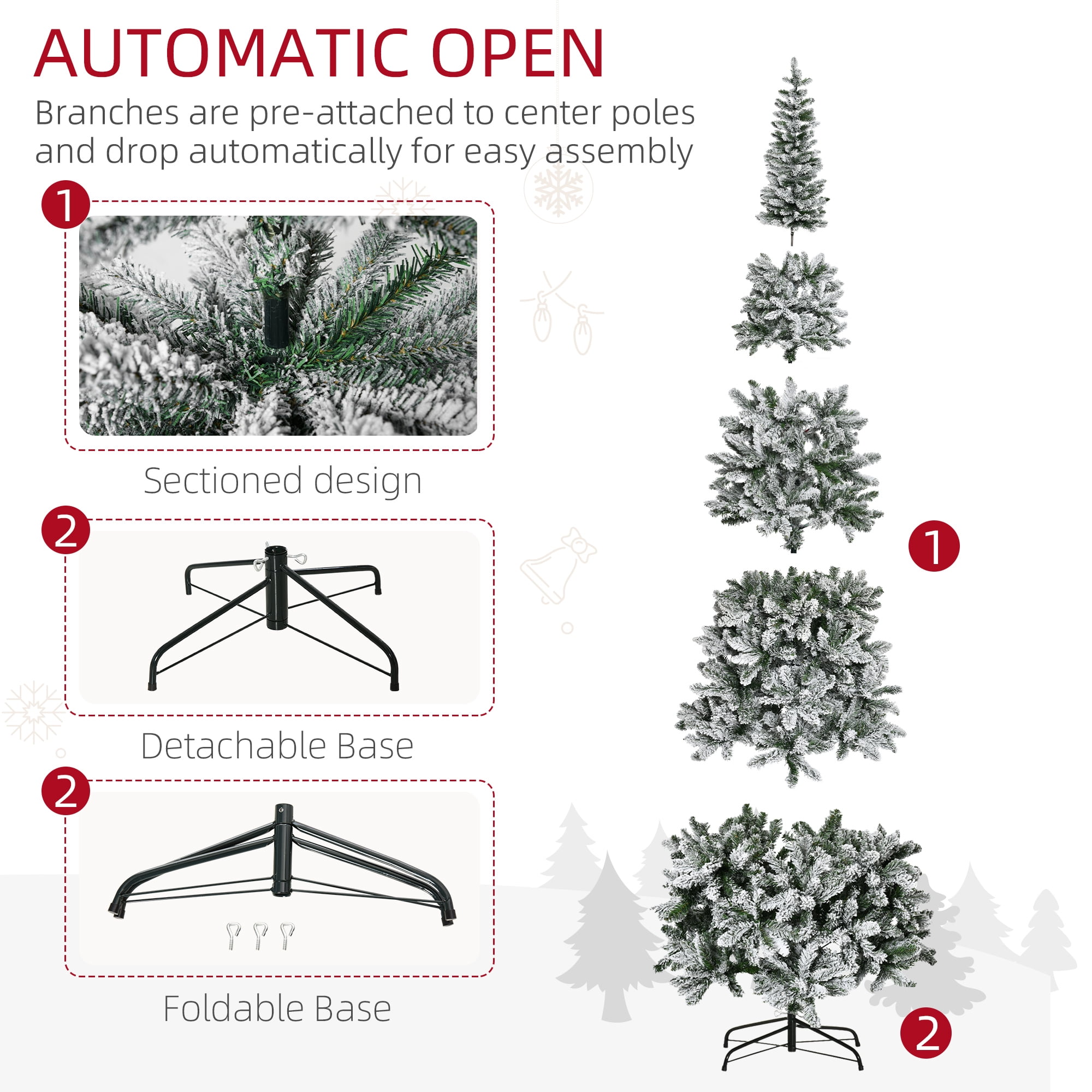 6ft Snow Flocked Pencil Christmas Tree Full Branch Tips Metal Stand Small Space Holiday Decor