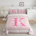 thumbnail image 2 of spefrowx Coquette Style Letter K Bow Print Queen Comforter Set, Vintage Princess Ribbon Comforter Sets Queen, Pink Reversible, 3-Piece, 1 Comforter and 2 Pillowcases, 2 of 6