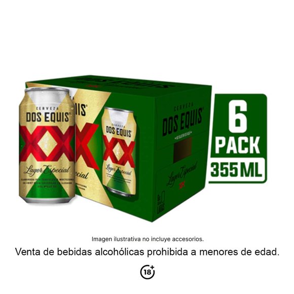 Cerveza clara Dos Equis lager 6 latas de 355 ml c/u