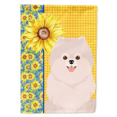Summer Sunflowers White Pomeranian Flag Garden Size 11.25 in x 15.5 in