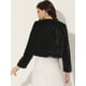 thumbnail image 4 of Chaqueta recortada para mujer Abrigo de invierno Bolero de manga larga con frente abierto de piel sintética Negro XS, 4 of 6