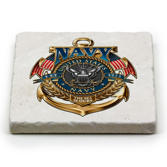 US Navy Navy the Sea is Ours Set of 2 Natural Stone Coasters