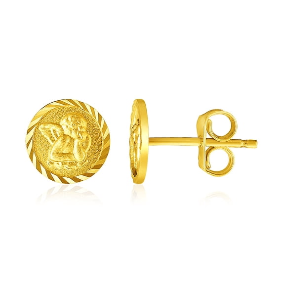 ARAIYA JEWELRY 14K Yellow Gold Round Angel Postback Stud Earrings for Women
