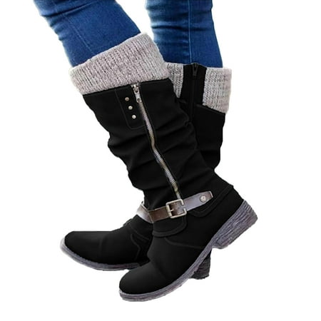 

Women s Winter Warm Low Heel Knight Boots Retro Round Toe Western Boots Low Heel Mid Calf Winter Boots Side Zip Platform Hiking Boot Outdoor Shoes