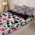 thumbnail image 3 of Manfei Pink Bowknot Zipper Full Size Comforter Sets with Fitted Sheet and 2 Pillowcases For Girls,Vintage Farmhouse Cow Print Zipper Bedding Set For Kids,Black Reversible,4-Piece, 3 of 7