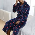 thumbnail image 4 of ZVNAΖH Mens Flannel Robes Knee Length Soft Warm Fleece Bathrobe Strawberries Print Thickened Plush Robe Big and Tall Bathrobe, 4 of 5