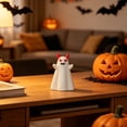 thumbnail image 3 of Halloween Ghost Resin Statue Figurine with Sunglasses Bow and Pumpkin Basket Hand-Painted 3D Sculpted Spooky Ornament for Home Tabletop Shelves Fireplace Display Decor, 3 of 6