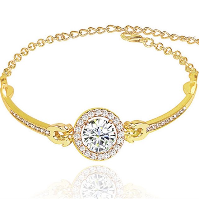 Brazalete de joyería Brazalete versátil para mujer Brazalete de diamantes con destellos de temperamento simple Brazalete de circón Joyas - Oro oso de fresa Electrónica
