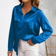 thumbnail image 4 of Women's Satin Silk Work Shirt Fashion Long Sleeve Business T Shirt Round Neck Elegant Blouse Spring Outfits 2025 Blue XXL, 4 of 6