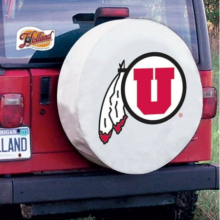 Utah Tire Cover with Utes Logo on White Vinyl Size: N - 24 x 8