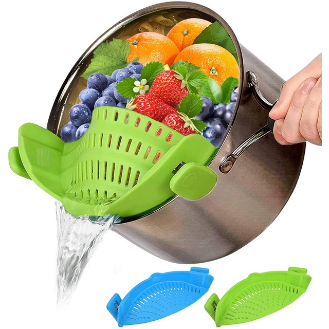 Paquete de 2 coladores de alimentos, colador de malla fina, colador con clip, tamiz de colador de arroz, filtro de drenaje de silicona resistente al calor para manos libres WD.WDQZL Hogar