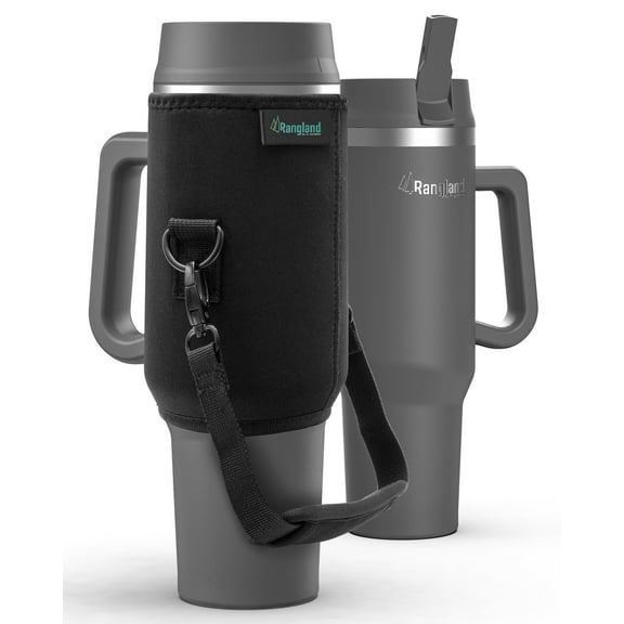 Leakproof 40 oz Tumbler with Handle and Protective Carrying Sleeve - Insulated Water Bottle Cup with Spill proof Straw Lid and Hand Strap (40 Ounce) Charcoal Gray