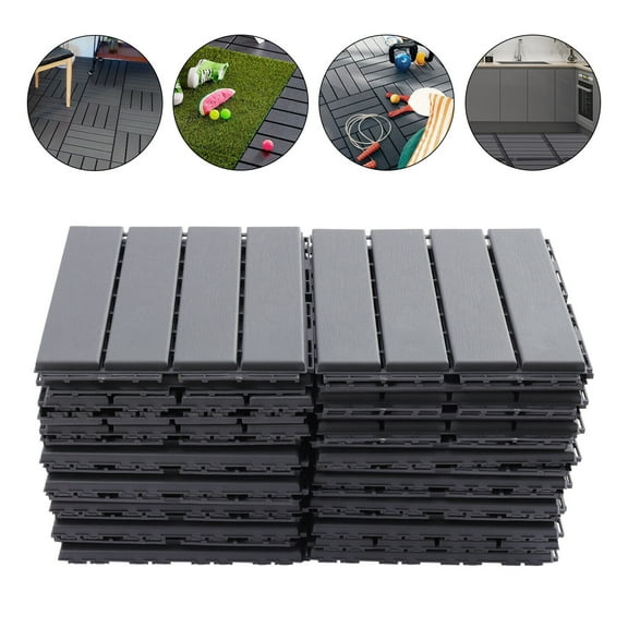Miumaeov 12"x12" Dark Grey Plastic Interlocking Floor Mats Anti-Slip, 30 Pcs
