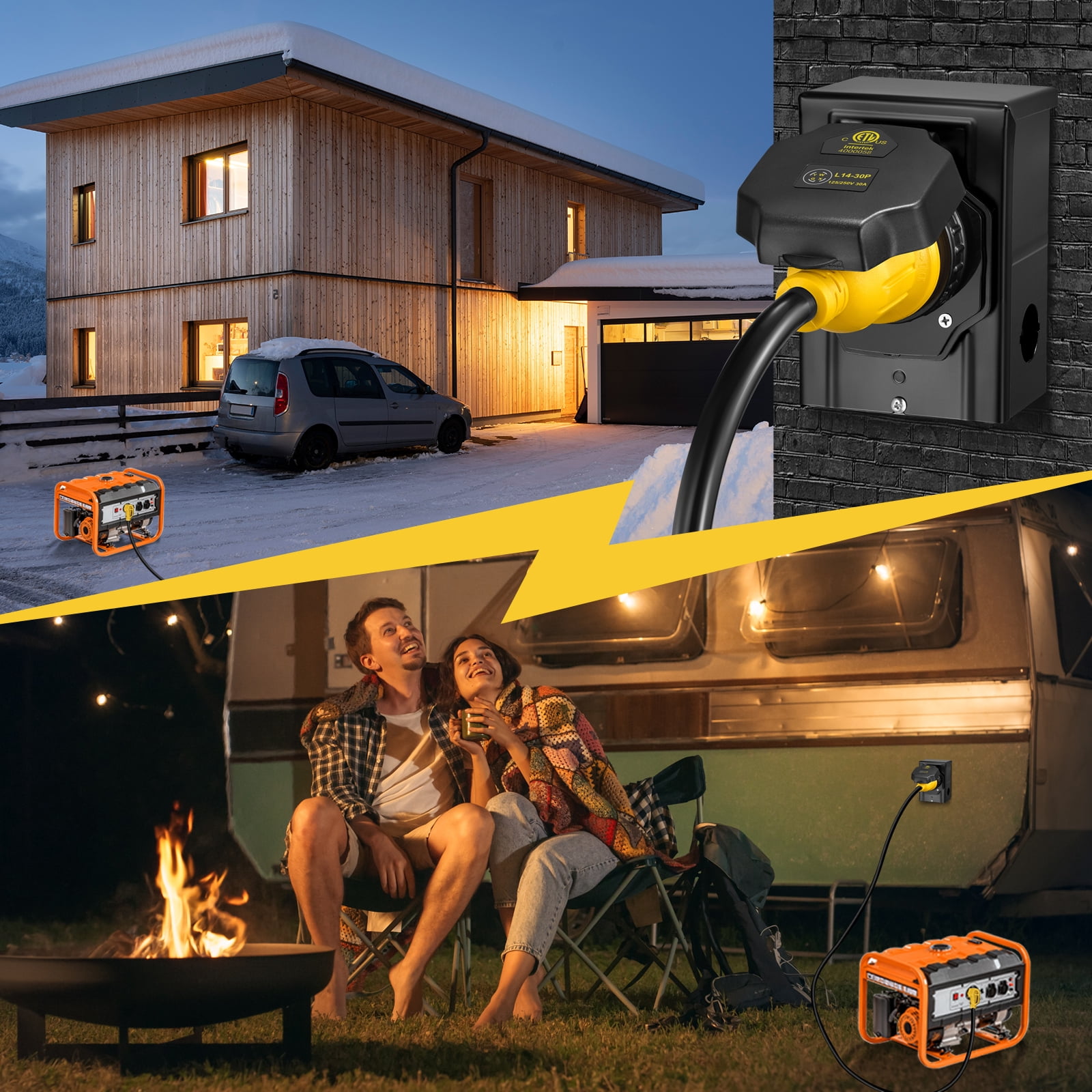 Filluck 30 Amp 50FT Generator Extension Cord with Inlet Box - NEMA L14-30P to L14-30R Twist Lock Connector, 125V/250V RV Power Cord for Camper, House Generator & Emergency Electricity Supply