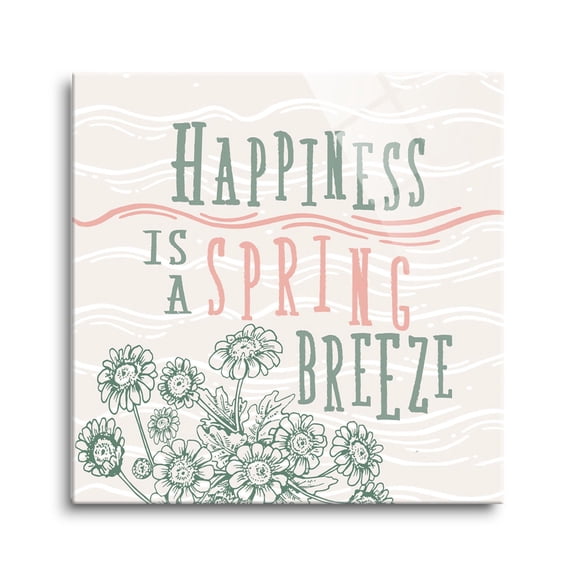 Happiness Spring Breeze Green Floral 8 x 8 Glass Wall Hanging Sign