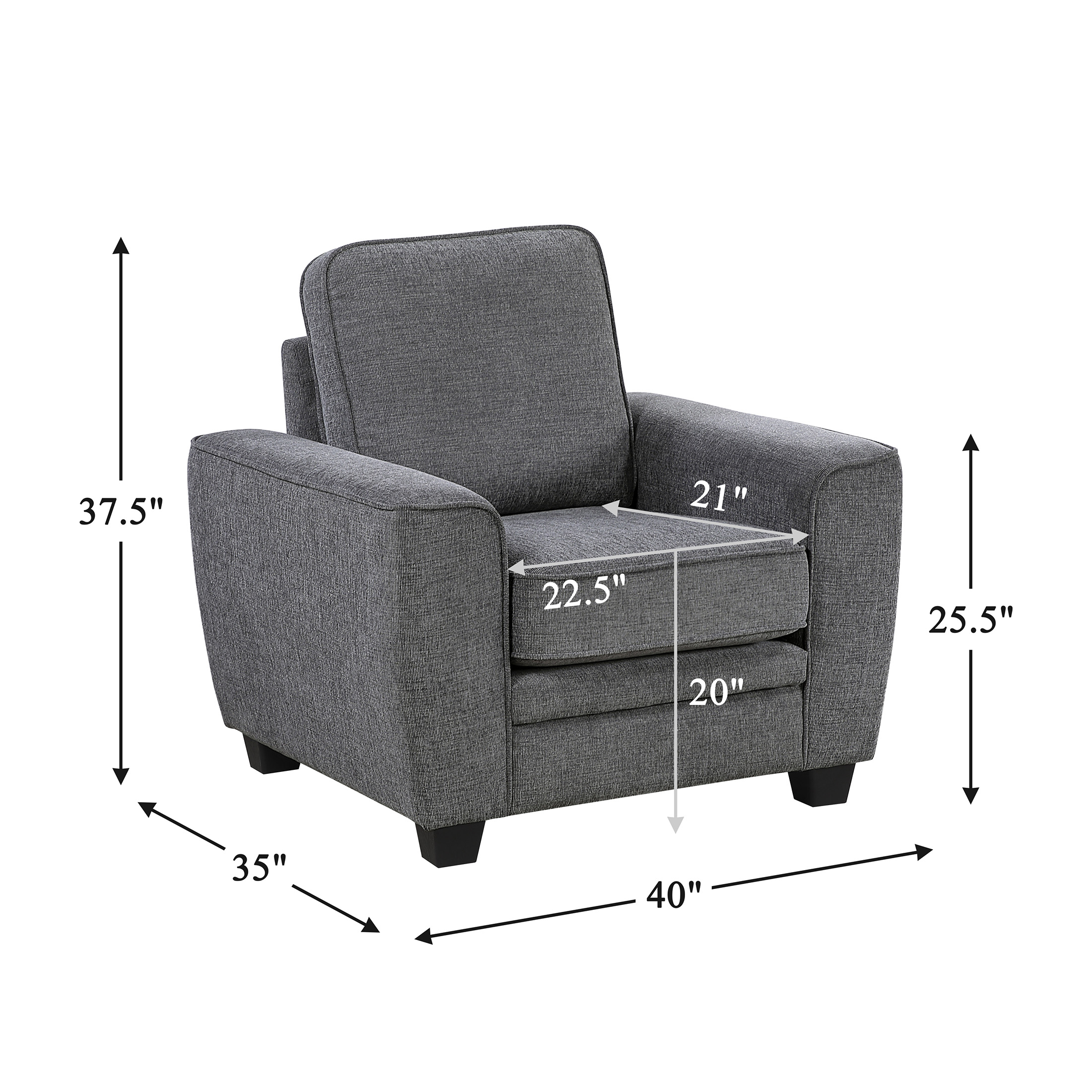OakvillePark Harpshire Contemporary Chenille Living Room Chair, Dark Gray