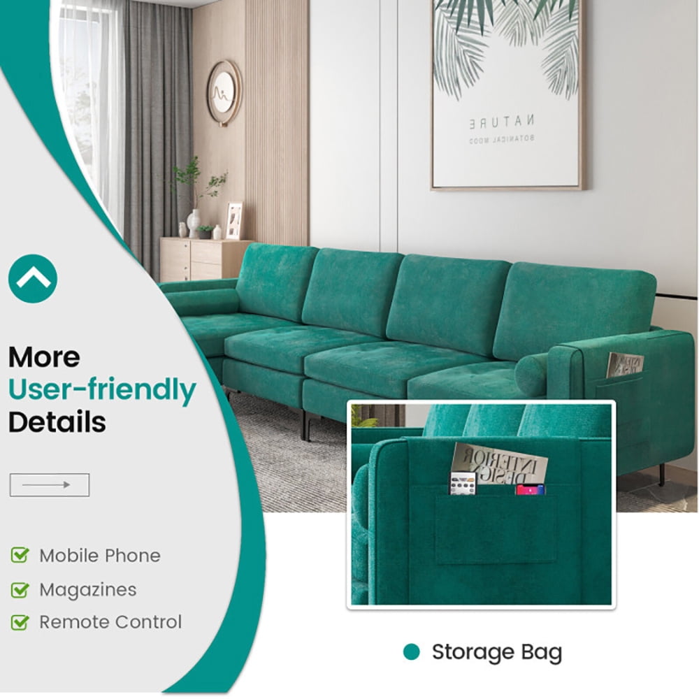 Finihen L-shaped Sectional Sofa Couch, Modular L-shaped 4-Seat Sectional Sofa with Reversible Chaise, for Living Room, Teal Finihen L-shaped Sectional Sofa Couch, Modular L-shaped 4-Seat Sectional Sofa with Reversible Chaise, for Living Room, Teal