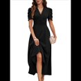 thumbnail image 3 of Vestido de Verano Elegante, Moderno e Informal con Escote en V y Corta para Mujer, Ideal para Vacaciones y Cócteles. Negro XL, 3 of 9