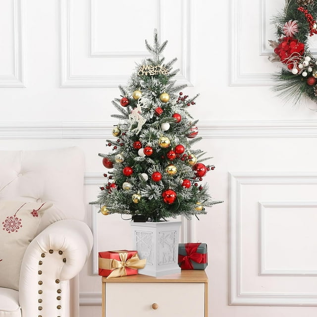 Árbol de Navidad Artificial para Mesa (0.91m/3Pies) | Nieve Flocada + 78 LEDs Cálidos + Predecorado | Montaje Rápido, Base Estable