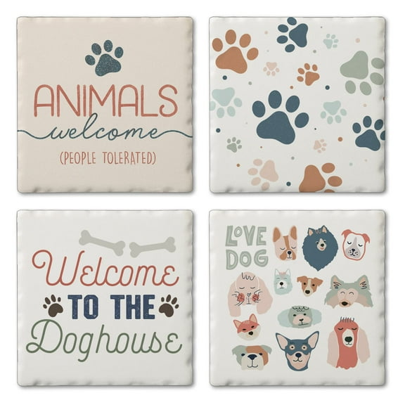 Thirstystone "Dogs Welcome" 4-Pack Assorted Tumbled Tile Coasters