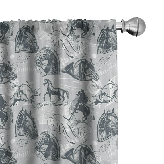Ambesonne Grey Curtains, Horse Royal Animal Retro, Pair of 28"x84", Grey White