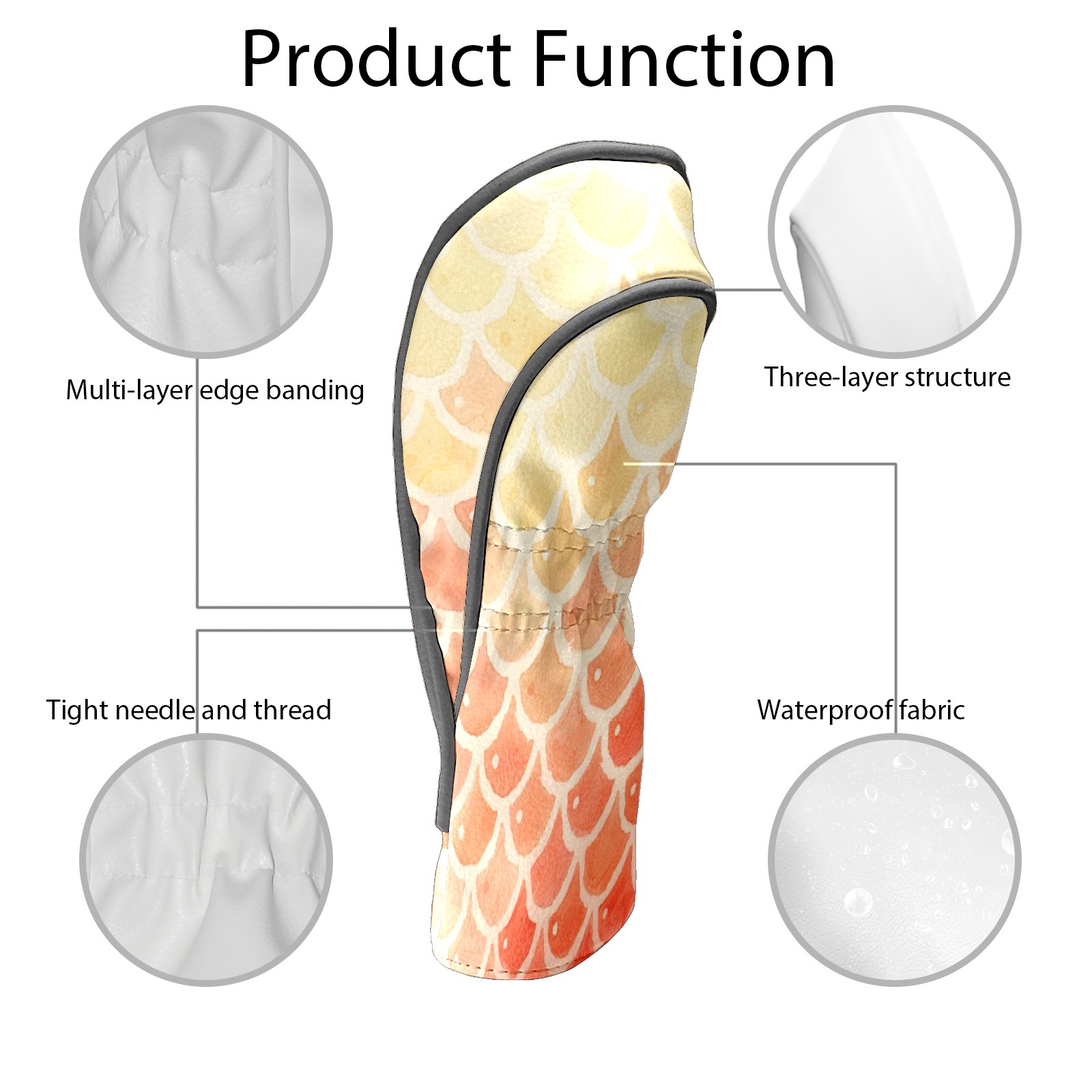 Golf Club Covers, Red Mermaid Scales Premium PU Leather Driver Hybrid Putter Head Covers with Velvet Lining, Waterproof Golf Gifts for Men Women