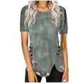 thumbnail image 2 of Sakmal Green Month Tops Deal Short Sleeve Vintage Crew Neck Asymmetrical Floral T-Shirts Oversized Shirts for Women, 2 of 5