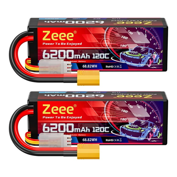 Zeee 3S Lipo Battery 6200mAh 11.1V 120C Hard Case RC Battery with XT90 Connector for 1/8 1/10 Scale Vehicles RC Car Tank Trucks Racing Models(2 Pack)