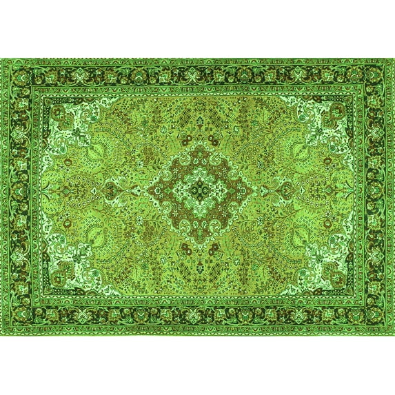 Ahgly Company Indoor Rectangle Medallion Green Traditional Area Rugs, 4' x 6'