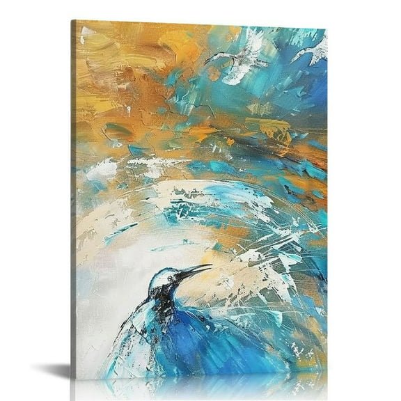 JEUXUS Canvas Wall Art for Bedroom Wall Decor Abstract Teal Yellow Picture Colorful Painting Orange Turquoise Wall Decorations for Bathroom Kitchen Living Room Office  Wall Art Stretched Canvas