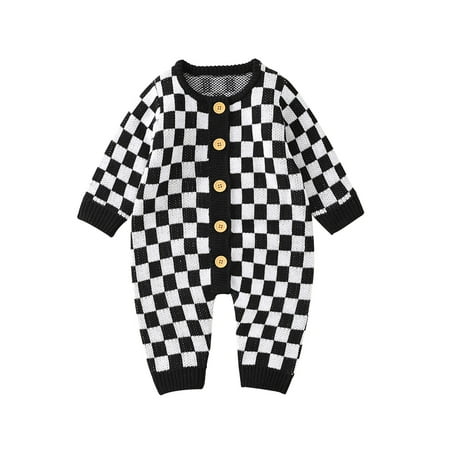 

Emmababy Baby Girl Boy Jumpsuit Checkerboard Long Sleeve Button Up Rompers