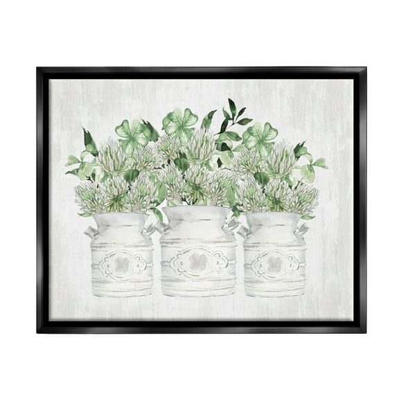 Stupell Industries Rustic Shamrock Bouquets Botanical & Floral Painting Black Floater Framed Canvas Art Print Wall Art, 21 x 17