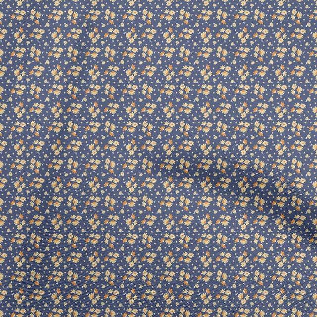 oneOone Polyester Lycra Medium Blue Fabric Asian Retro Floral Craft Projects Decor Fabric Printed By The Yard 56 Inch Wide