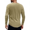 thumbnail image 4 of Mens Henley T-Shirts Long Sleeve Pullover Shirt Casual Heavyweight Button Shirts Basic Tees Khaki L, 4 of 5