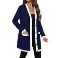 thumbnail image 2 of Women's Lightweight Color-Block Mid-Length Coat, Button-Down Jacket with Pockets, Casual Outerwear for Women, Comfortable Light Jacket for Spring and Fall, Modern Two-Tone Design Coat Navy XXXXXL, 2 of 4