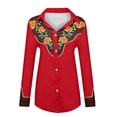 thumbnail image 4 of Retro Cowgirl Shirts for Women Long Sleeve Button Down Western Shirts Spring Fall Country Floral Print Tops Red XL, 4 of 5