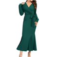 thumbnail image 2 of FcBaudy Robe à Manches Longues Col en V, Robes d'Été pour Femmes, Robes de Mode Féminine Col en V Manches Longues Robe Unie Sirène Robes Femmes Robe, 2 of 8